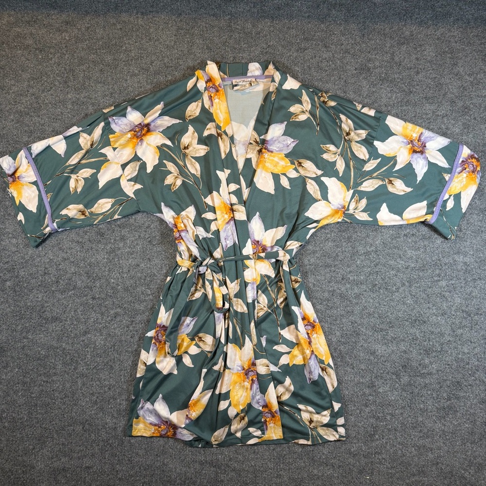 Linea Donatella Womens S/M‎ Floral Kimono Wrap Tie Robe